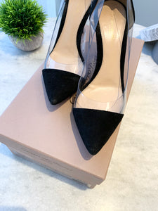 GIANVITO ROSSI Plexi 85mm Suede PVC Pumps In Black EU37.5