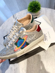 GUCCI New Ace Low Top Sneaker In White / Silver EU36