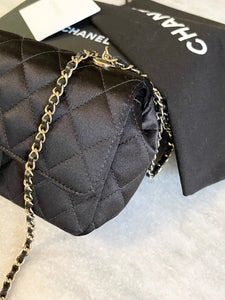 CHANEL Quilted Silk Mini Crossbody Bag In Black