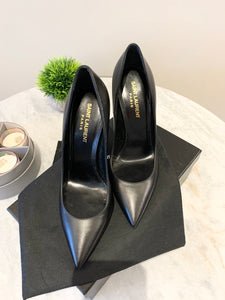 SAINT LAURENT Opyum Leather Pumps In Black/Gold Size EU 37.5