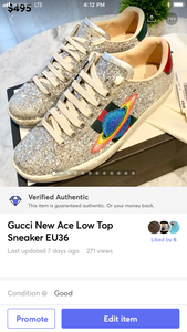 GUCCI New Ace Low Top Sneaker In White / Silver EU36