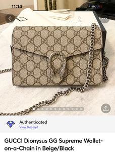 [SOLD] GUCCI Dionysus GG Supreme Wallet-on-a-Chain in Beige/Black