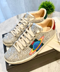 GUCCI New Ace Low Top Sneaker In White / Silver EU36