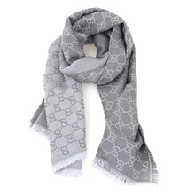 Load image into Gallery viewer, GUCCI GG Unisex Jacquard Giant Plus Silk Wool Shawl in Gray
