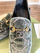 Load image into Gallery viewer, [SOLD] GUCCI Jordaan GG Velvet Effect Women’s Loafers in Emerald Green (EU)38
