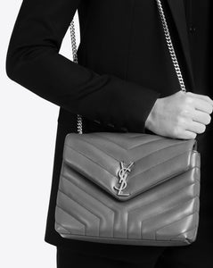 SAINT LAURENT Small Loulou Chain Shoulder Bag In Gray