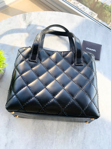 CHANEL Calfskin Quilted Small Surpique Stitch Tote - Black